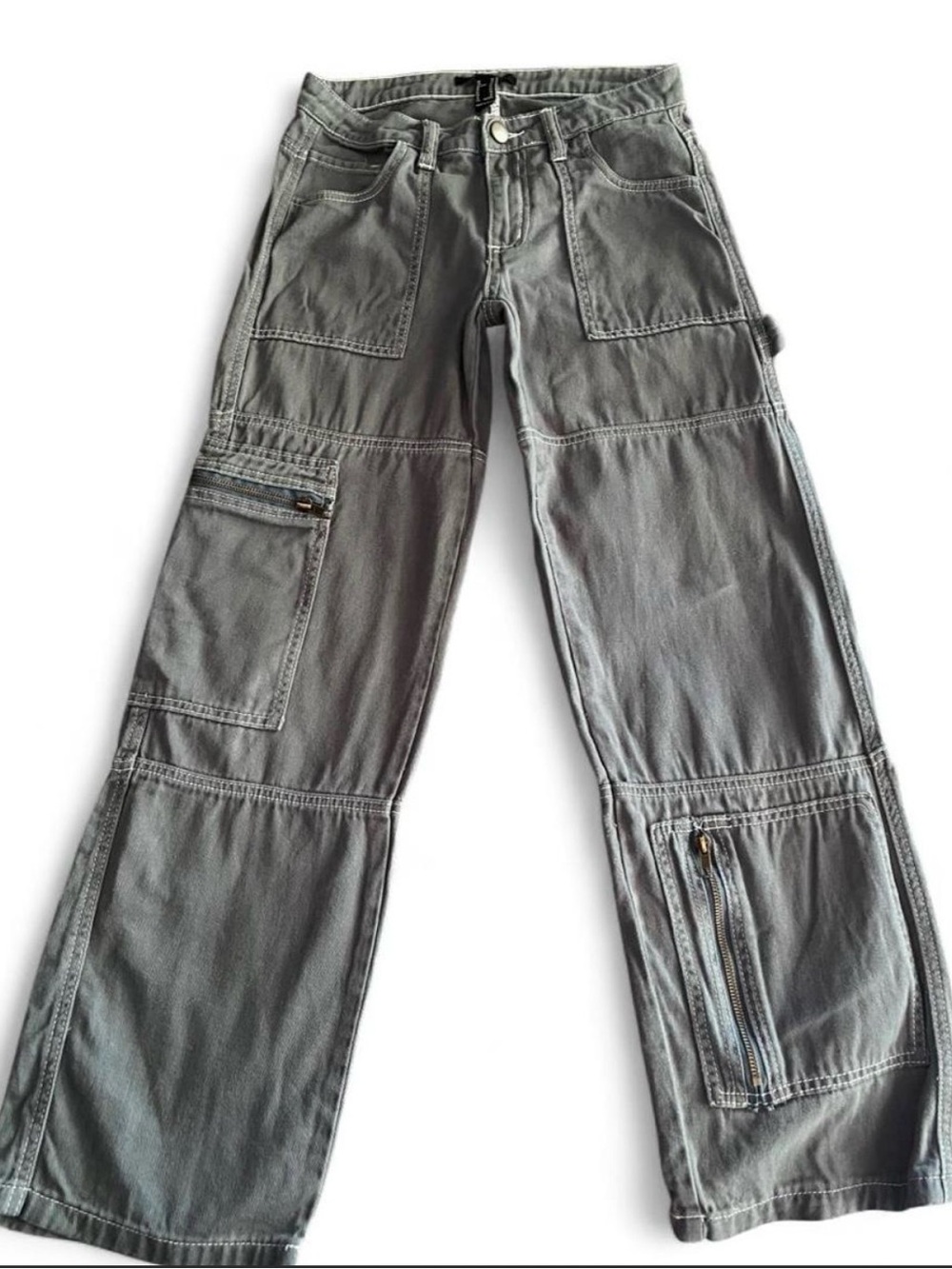 Forever 21 Olive Green Cargo Carpenter Jeans Wide Leg Utility Y2K XS